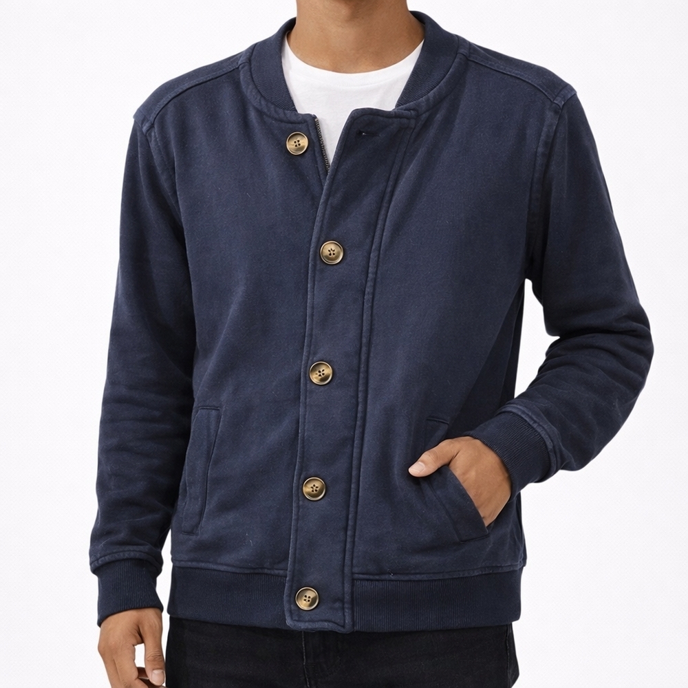 21MEN‎ Men's XS Navy Bomber Jacket Zip Button Casual Fleece Lined